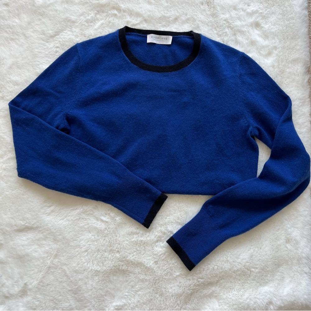 Everlane | The Cashmere Crewneck: Royal Blue + Black Trim sweater, M
